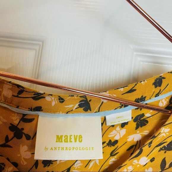 EUC Anthropologie Maeve Yellow Floral Print Boho Peasant Blouse Small - Picture 7 of 8
